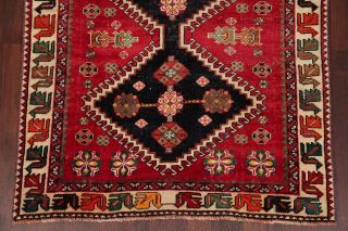 Antique Geometric 9 ft RED Runner Qashqai Persian Tribal Oriental Wool Rug 4 ' x9 ' 5