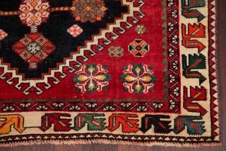 Antique Geometric 9 ft RED Runner Qashqai Persian Tribal Oriental Wool Rug 4 ' x9 ' 6