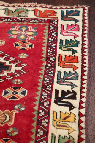 Antique Geometric 9 ft RED Runner Qashqai Persian Tribal Oriental Wool Rug 4 ' x9 ' 8