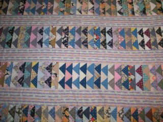 Antique Flying Geese Quilt Top - Vintage 1910s 1920s Hand Pieced Cotton Shirting