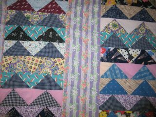 Antique FLYING GEESE Quilt Top - Vintage 1910s 1920s Hand Pieced Cotton shirting 4