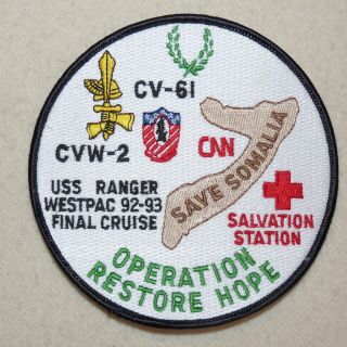 Us Navy Uss Ranger Cv - 61 Operation Restore Hope Final Cruise Patch 1992 - 93