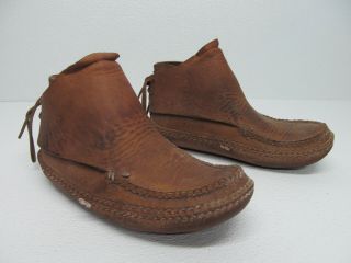Vintage Walter Dyer Moccasins Mountain Man Rendezvous Boots Brown Leather
