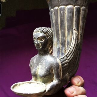 Very Rare Ancient Silver Rhyton Drinking Vessel C 2nd / 3rd Cent Millennium Bc