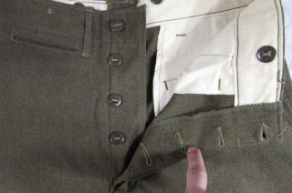 Vtg 1950 Dated Korean War Era 1945 Pattern Button Fly Wool Pants Measure 30x28.  5 4