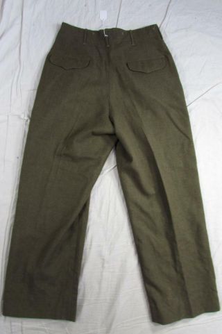 Vtg 1950 Dated Korean War Era 1945 Pattern Button Fly Wool Pants Measure 30x28.  5 7