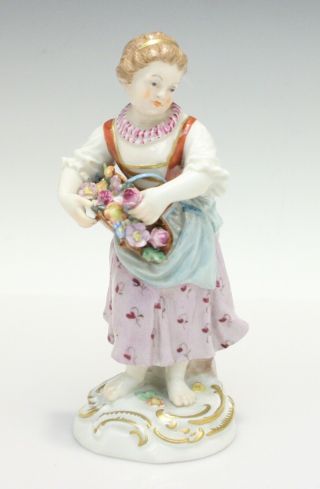 Meissen 19th C Porcelain Figure Of A Bare - Footed Flower Girl Cross Swords Mark