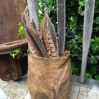 Early Primitive Leather Game Bag Hunting Pouch 1800s With Feathers