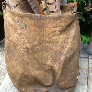 Early Primitive Leather Game Bag Hunting Pouch 1800s With Feathers 2