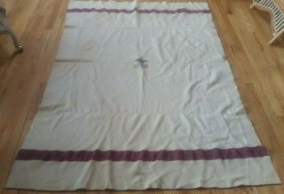 Vtg 1951 US NAVY Wool MEDICAL BLANKET Medic White & Burgundy Military Korean 4