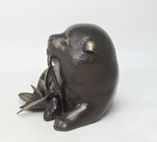 H328: Japanese high - quality copper ware very cute puppy statue w/bamboo grass 8
