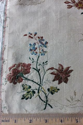Antique French 18thc Floral Lyon Silk Brocade Fabric C1760 17 " L X 19 " W