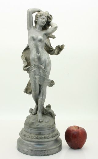 Fine White Metal Sculpture Art Nouveau Period Nude Woman w/ Flowing Wrap C 1900 2