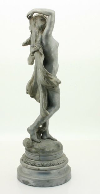 Fine White Metal Sculpture Art Nouveau Period Nude Woman w/ Flowing Wrap C 1900 3