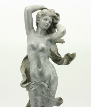 Fine White Metal Sculpture Art Nouveau Period Nude Woman w/ Flowing Wrap C 1900 5