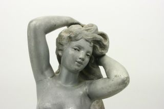 Fine White Metal Sculpture Art Nouveau Period Nude Woman w/ Flowing Wrap C 1900 6