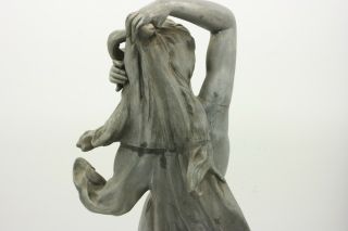 Fine White Metal Sculpture Art Nouveau Period Nude Woman w/ Flowing Wrap C 1900 7