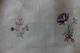 Rare 18thC French Hand Painted Florals & Bows Silk Dress Fabric Dolls,  Design 3