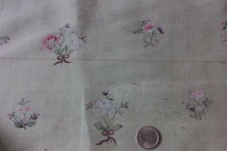 Rare 18thC French Hand Painted Florals & Bows Silk Dress Fabric Dolls,  Design 8