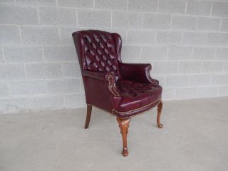 Flexsteel Chippendale Style Turfted Leather Wing Back Arm Chair