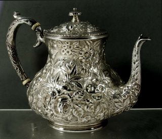 A.  Jacobi Sterling Tea Set c1890 Hand Decorated 2