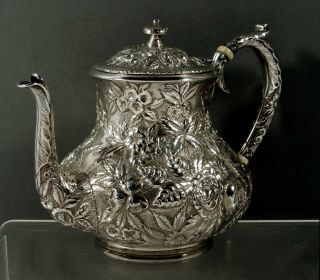 A.  Jacobi Sterling Tea Set c1890 Hand Decorated 4