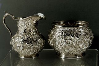 A.  Jacobi Sterling Tea Set c1890 Hand Decorated 8