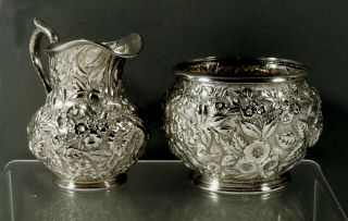 A.  Jacobi Sterling Tea Set c1890 Hand Decorated 9