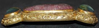 Chinese Antique Gilt brass & Hardstone Belt Buckle 19th century Qing Dynasty 3