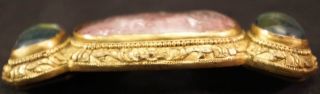 Chinese Antique Gilt brass & Hardstone Belt Buckle 19th century Qing Dynasty 4
