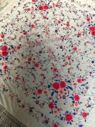 Antique Chinese silk embroidered shawl 10
