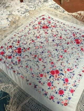 Antique Chinese silk embroidered shawl 11