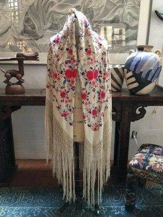 Antique Chinese silk embroidered shawl 6
