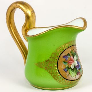 Antique French Opaline Cased & Hand Painted Cream Pitcher,  Art Glass C.  1830 - 60