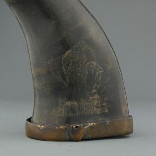 Antique American Colonial Buffalo Horn Scrimshaw Powder Flask,  Circa 1720. 5