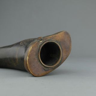 Antique American Colonial Buffalo Horn Scrimshaw Powder Flask,  Circa 1720. 9
