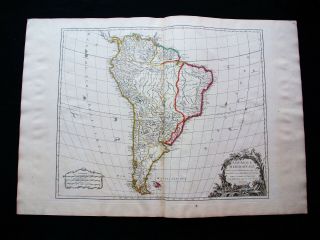 1757 Vaugondy - " Big Folio Map " : South America,  Brazil,  Colombia Venezuela Chile