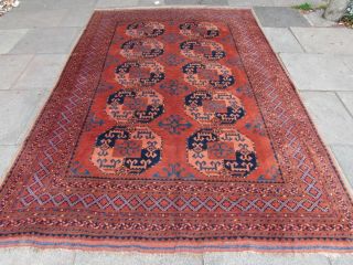 Old Hand Made Traditional Afghan Rugs Oriental Wool Brown Red Carpet 300x207cm