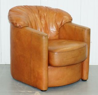 Lovely Vintage Tetrad England Aged Tan Brown Leather Armchair With Shell Back