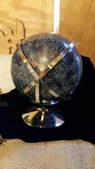 1960s Rand Mcnally Celestial Zodiac Globe Stars Constellations Blue Chrome Stand