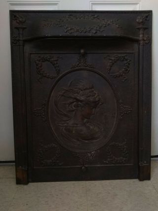 Antique Art Nouveau Summer Fireplace Cover W/frame For Davud