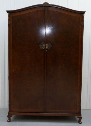 VINTAGE 1930 ' S BURR WALNUT LARGE DOUBLE BANK WARDROBE ONE OF TWO PART OF SUITE 2