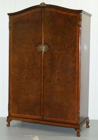 VINTAGE 1930 ' S BURR WALNUT LARGE DOUBLE BANK WARDROBE ONE OF TWO PART OF SUITE 3