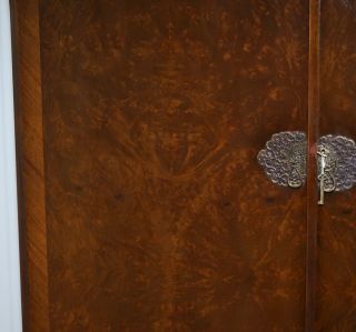 VINTAGE 1930 ' S BURR WALNUT LARGE DOUBLE BANK WARDROBE ONE OF TWO PART OF SUITE 7