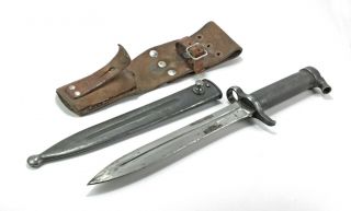 Vintage Swedish 1896 Mauser Knife Bayonet Ej Ab Metal Scabbard Leather Frog