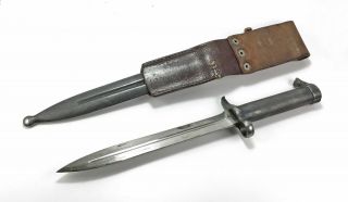 Vintage Swedish 1896 Mauser Knife Bayonet EJ AB Metal Scabbard Leather Frog 2