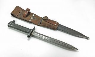 Vintage Swedish 1896 Mauser Knife Bayonet EJ AB Metal Scabbard Leather Frog 3