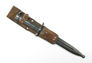 Vintage Swedish 1896 Mauser Knife Bayonet EJ AB Metal Scabbard Leather Frog 4