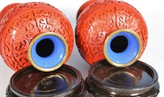 RARE VINTAGE CHINESE CINNABAR HAND CARVED VASES 20TH CENTURY 6