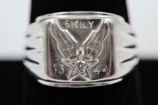 Rare Wwii Us Army Air Force 1943 1944 Sicily Sterling Silver Diamond Ring